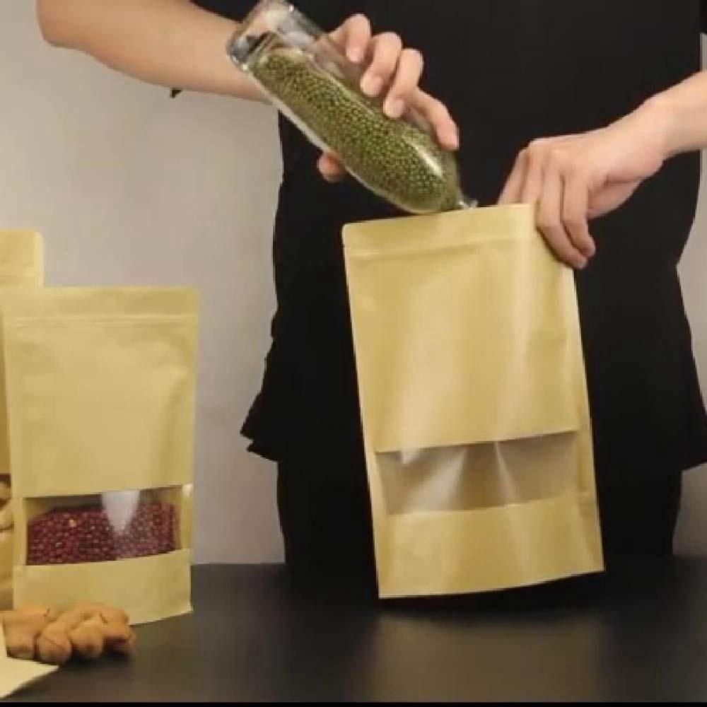 50Pcs Bakery Bags Clear Window Paper Bag Sealing Grease Proof Kraft Paper Bag for Food Snacks Cookie Bag 16x23x4Cm