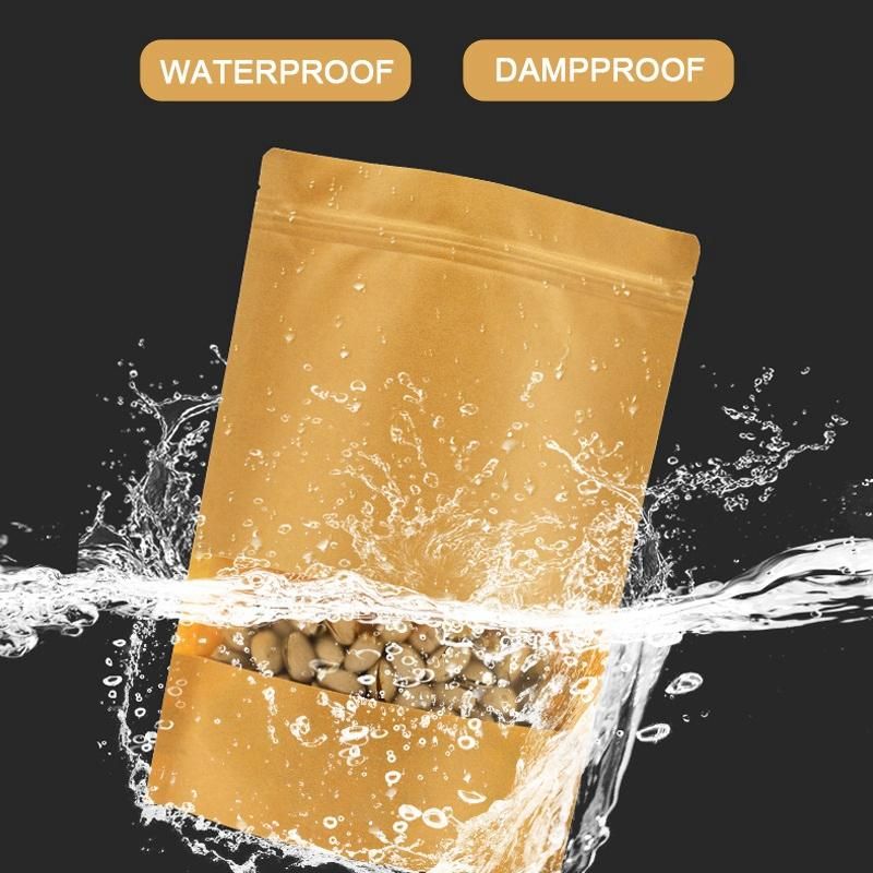 50Pcs Bakery Bags Clear Window Paper Bag Sealing Grease Proof Kraft Paper Bag for Food Snacks Cookie Bag 16x23x4Cm