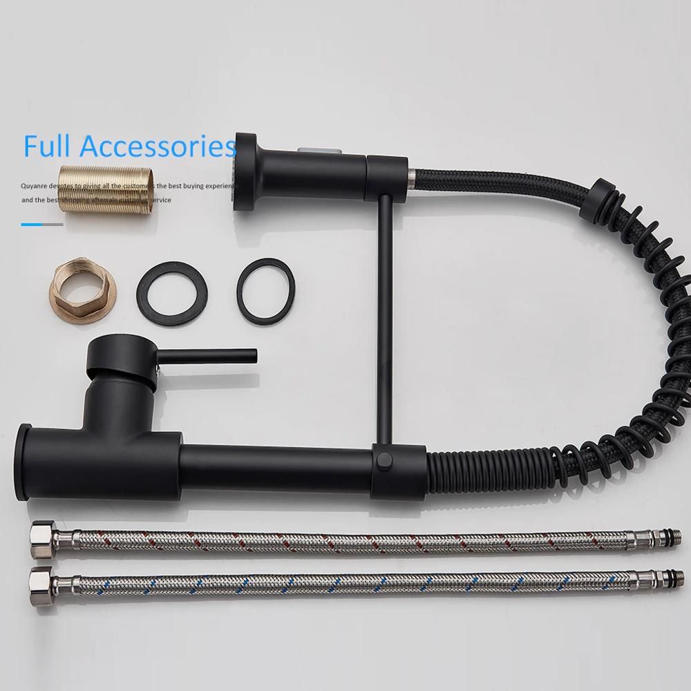Kitchen Hot and Cold Water Faucet Rotatable Mixed Water SpringFaucet Faucet with Pull Down Sprayer High Arc Single Handle Spring Kitchen Sink Faucet Modern Stainless Steel Kitchen Faucet