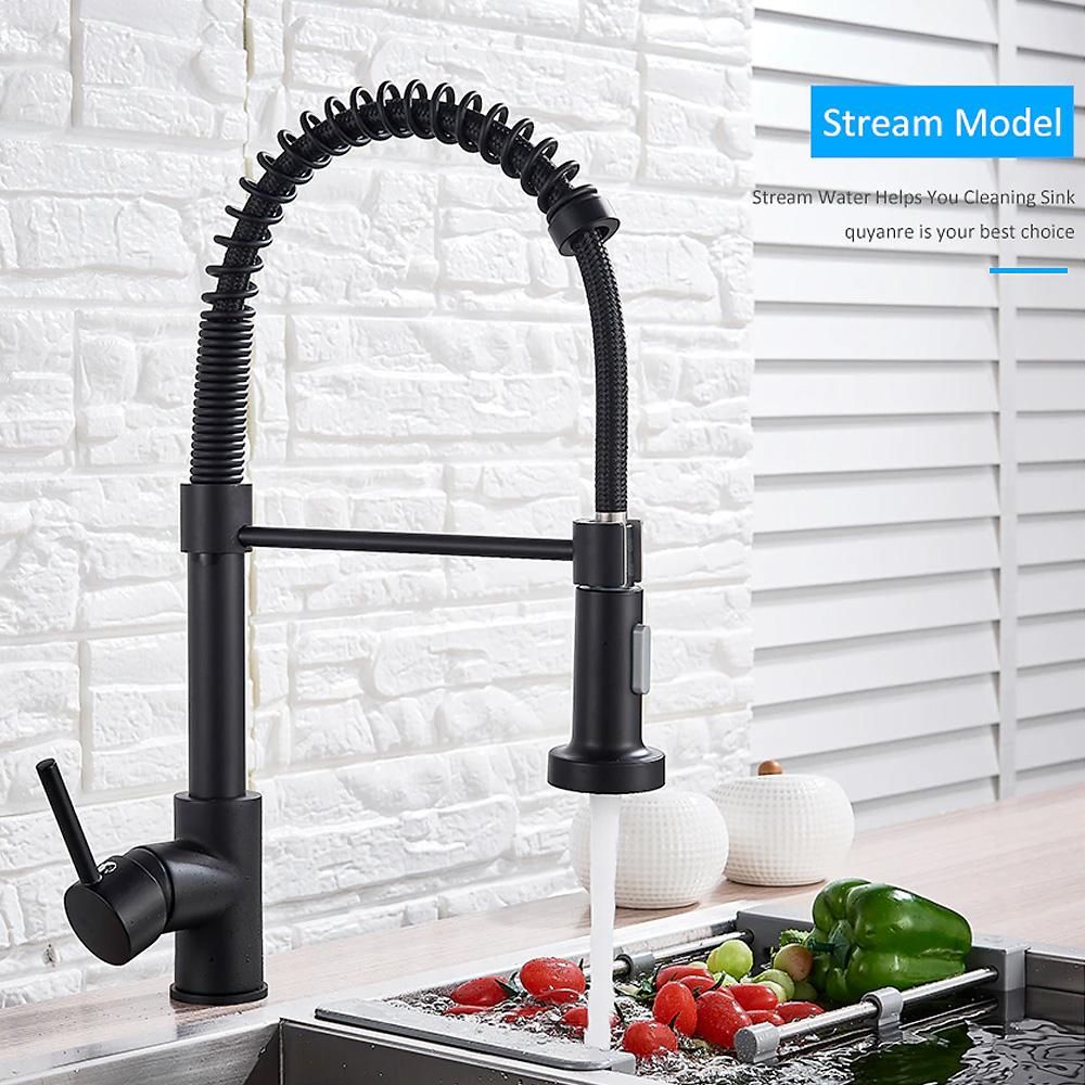 Kitchen Hot and Cold Water Faucet Rotatable Mixed Water SpringFaucet Faucet with Pull Down Sprayer High Arc Single Handle Spring Kitchen Sink Faucet Modern Stainless Steel Kitchen Faucet