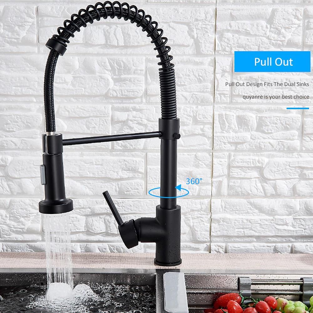 Kitchen Hot and Cold Water Faucet Rotatable Mixed Water SpringFaucet Faucet with Pull Down Sprayer High Arc Single Handle Spring Kitchen Sink Faucet Modern Stainless Steel Kitchen Faucet