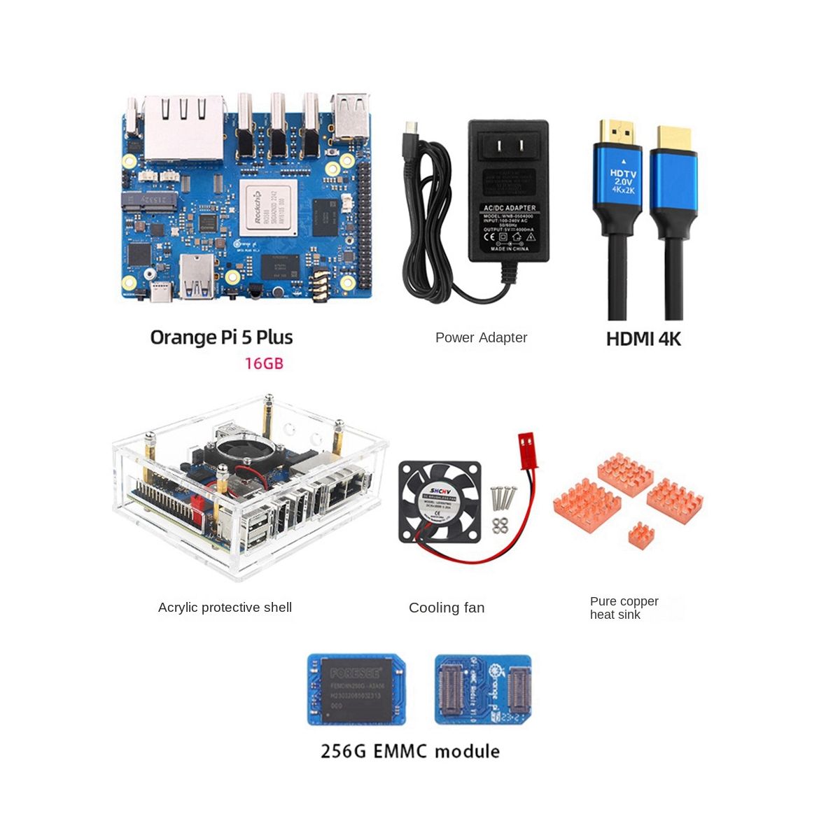 For Orange Peel 5 Plus 16GBRAM 256GB Emmc Module RK3588 Octa-Core Support 8K Video 2.5G WiFi6 Module Accessories EU Plug
