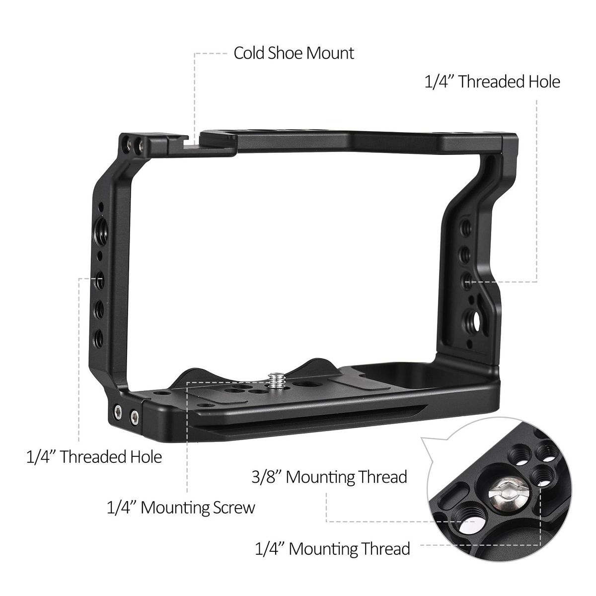 JLwin Protective Camera Cage Aluminum Alloy with Quick Release Plate Cold Shoe Mount Magnetic Wrench Slot Numerous 1/4in And 3/8in Threaded Holes Compatible with Sony Alpha 7C Camera