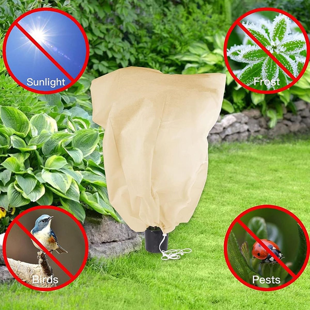 Windproof Plant Cover Plantguard Frost Blankets Breathable for Plants Beige
