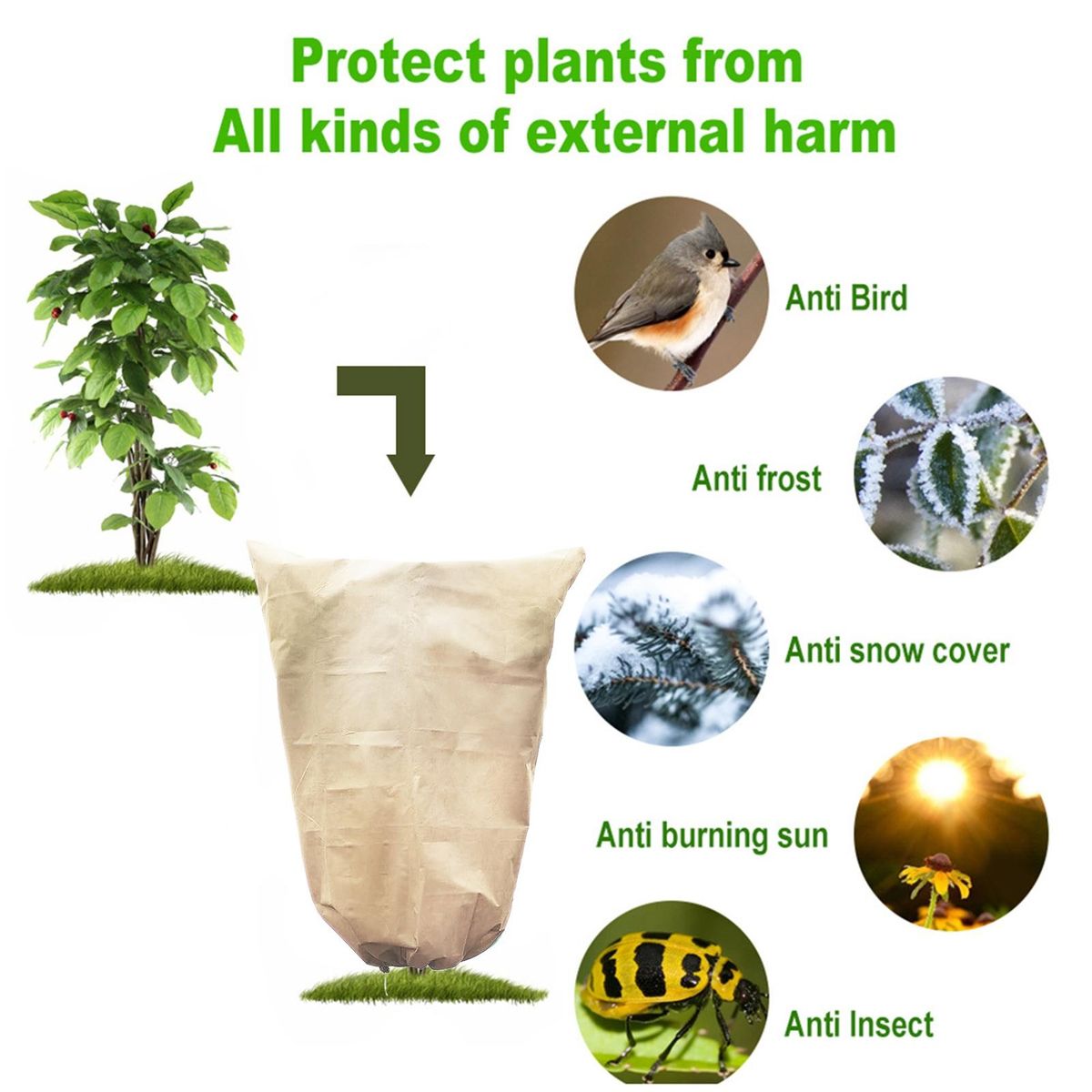 Windproof Plant Cover Plantguard Frost Blankets Breathable for Plants Beige