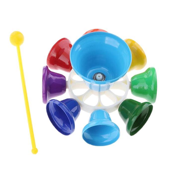Colorful Hand Percussion Bells, 8 Note Diatonic Metal Hand Bell Kit