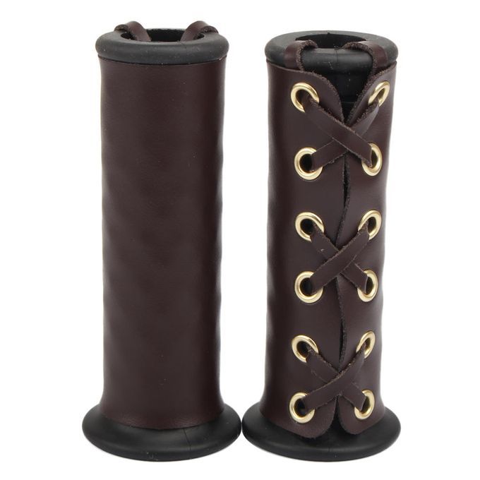 Handlebar Padded PU Leather Motorcycle Grip Cover Set Vibration Brown