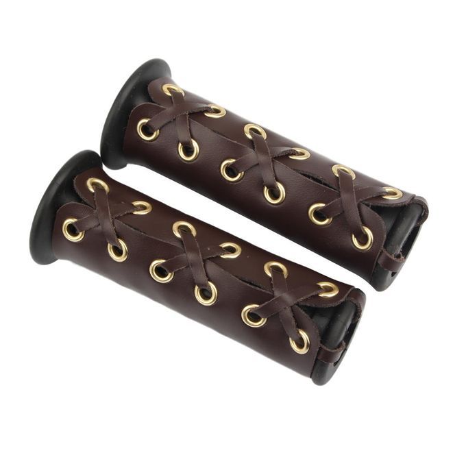 Handlebar Padded PU Leather Motorcycle Grip Cover Set Vibration Brown