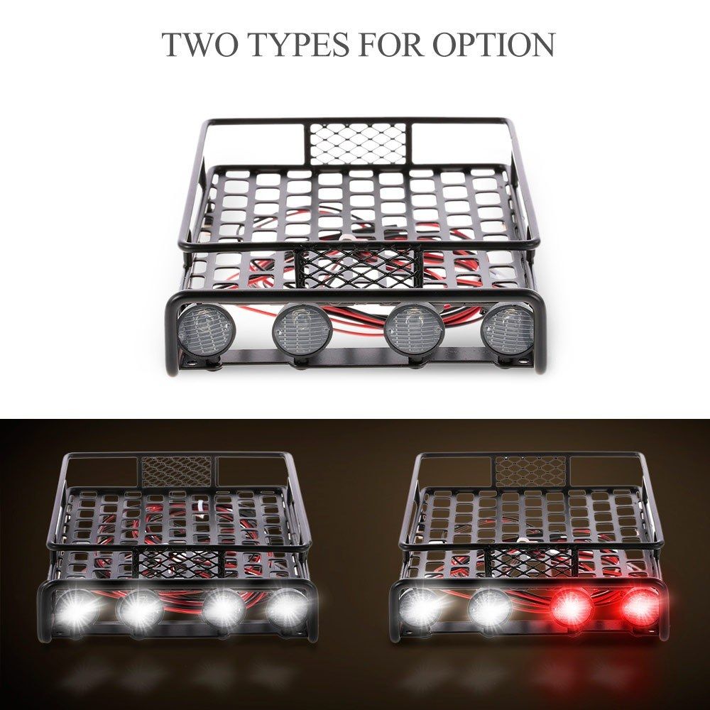 Roof Rack Luggage Carrier With Light Bar For 1/10 RC Crawler