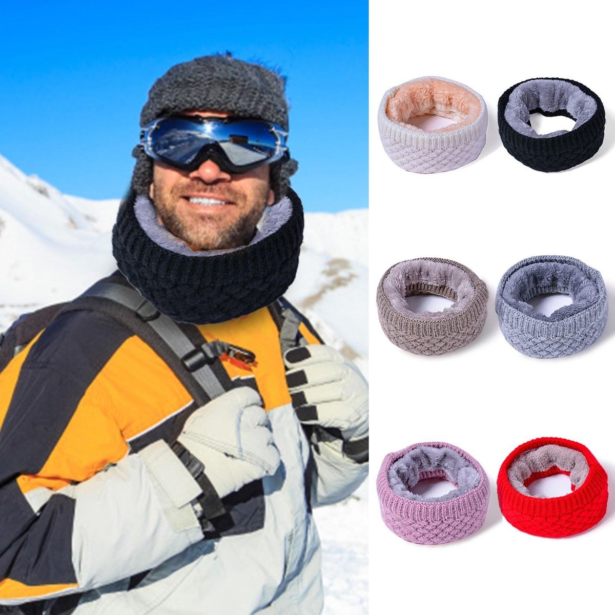 Winter Warm Neck Gaiter Warmer Knit Fleece Lined Circle Scarf for Men Women