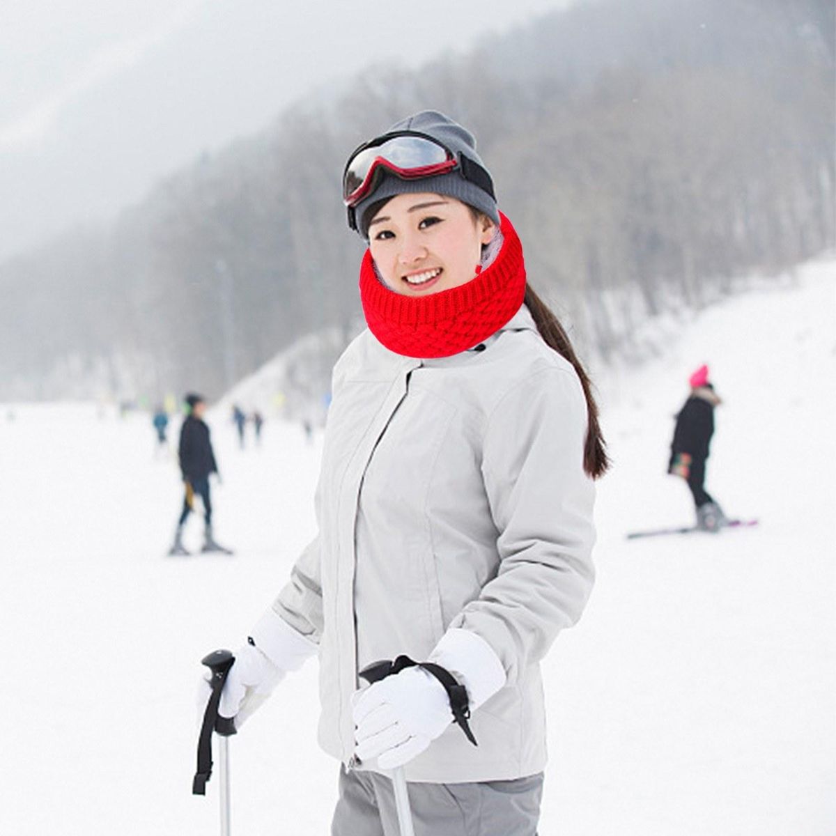 Winter Warm Neck Gaiter Warmer Knit Fleece Lined Circle Scarf for Men Women