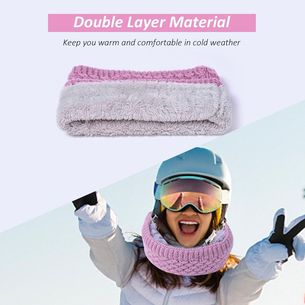 Winter Warm Neck Gaiter Warmer Knit Fleece Lined Circle Scarf for Men Women