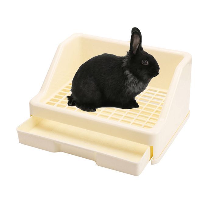 Small Pet Corner Toilet With Drawer Litter Box Tray For Rabbit Beige