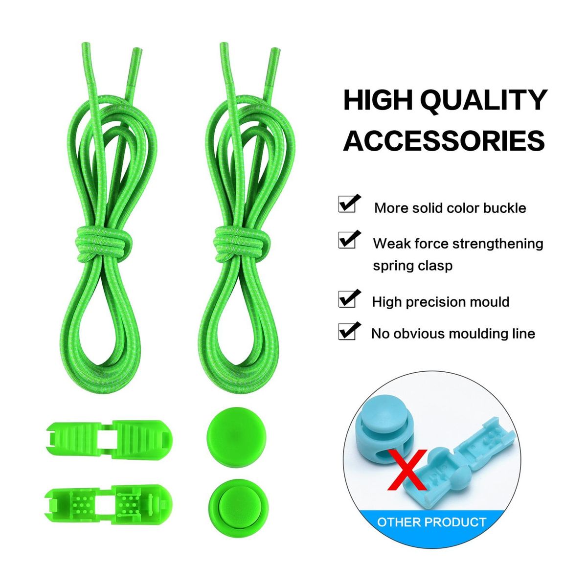1 Set Tieless Shoelaces Elderly Children No Tie Shoes Strings Fluorescent Green