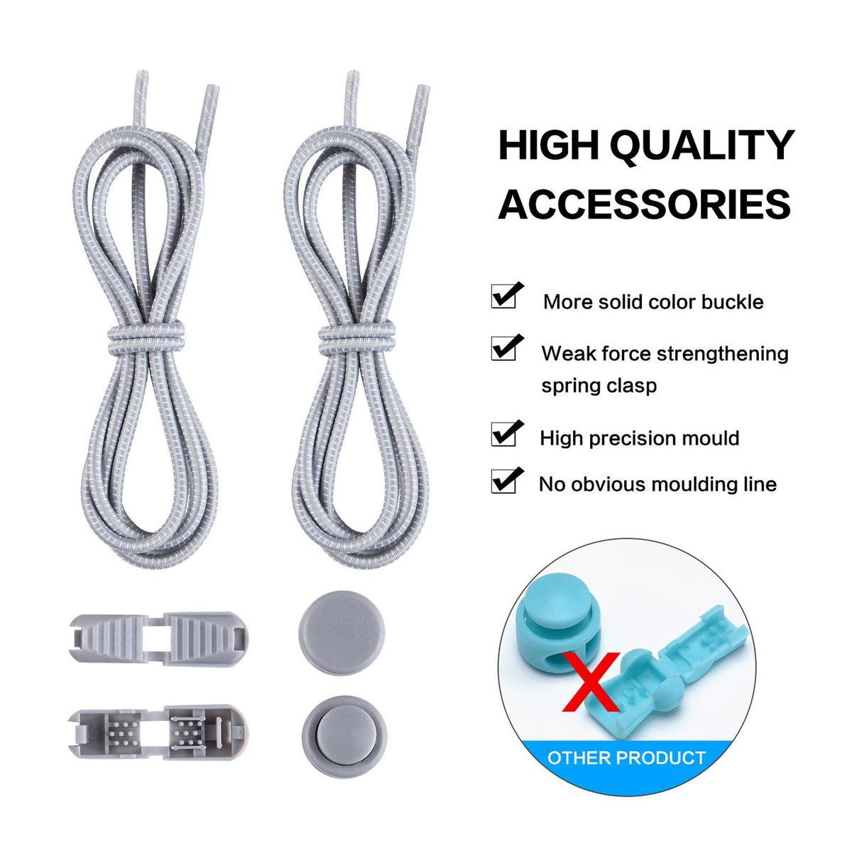 1 Set Tieless Shoelaces Elderly Children No Tie Shoes Strings Light Grey