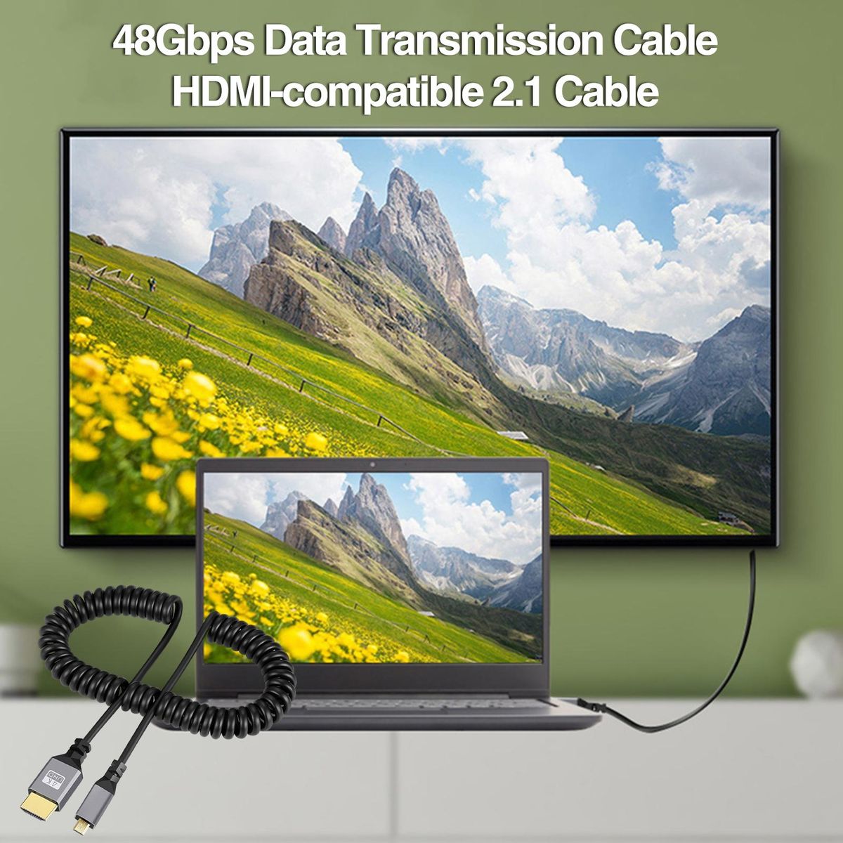 Theater-quality Sound Cable Hd Micro Hdmi to Hdmi 48gbps Retractable Black