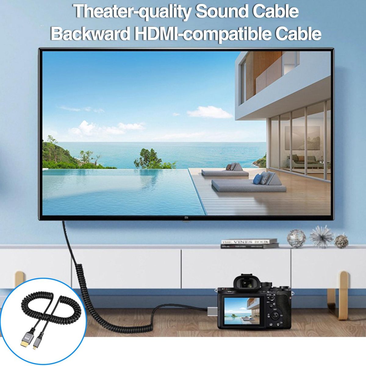 Theater-quality Sound Cable Hd Micro Hdmi to Hdmi 48gbps Retractable Black