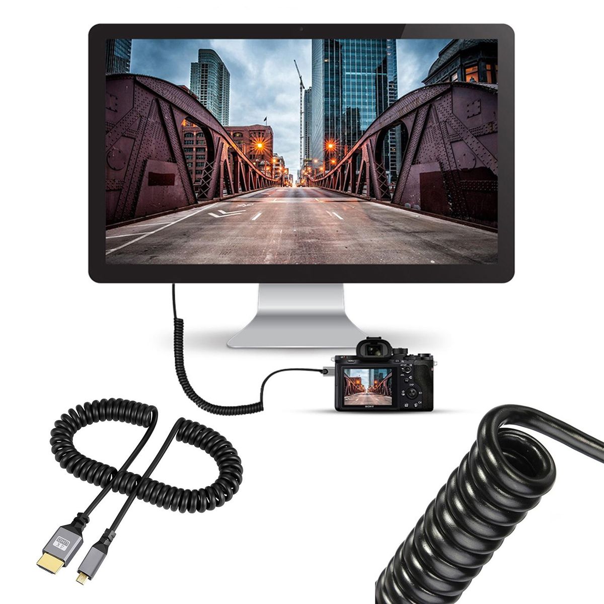 Theater-quality Sound Cable Hd Micro Hdmi to Hdmi 48gbps Retractable Black