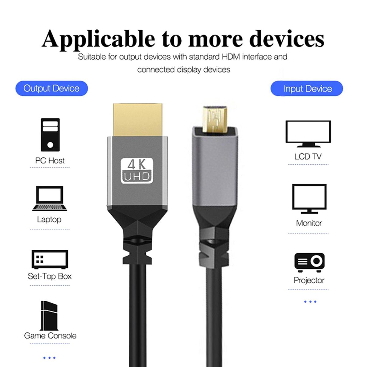 Theater-quality Sound Cable Hd Micro Hdmi to Hdmi 48gbps Retractable Black