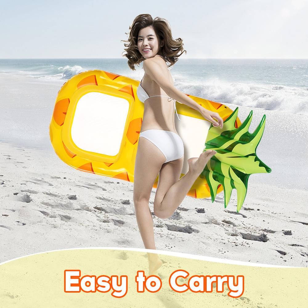 170 * 88cm/ 67 * 35in Inflatable Lounging Swimming Pool Float Pineapple Floating Lounge Chair Floating Hammock with Mesh Bottom Backrest Cup Holders for Adults