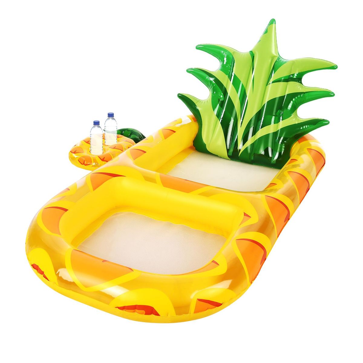 170 * 88cm/ 67 * 35in Inflatable Lounging Swimming Pool Float Pineapple Floating Lounge Chair Floating Hammock with Mesh Bottom Backrest Cup Holders for Adults