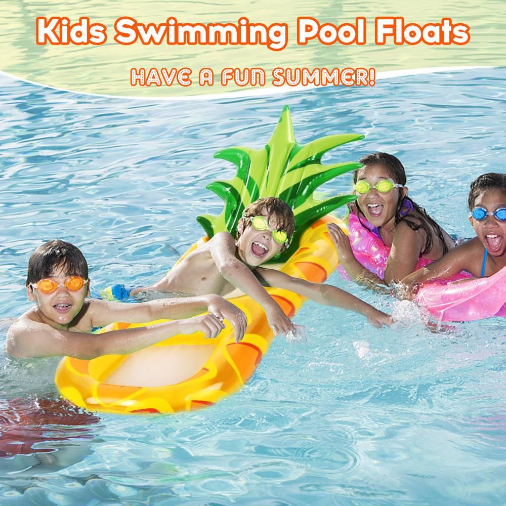 170 * 88cm/ 67 * 35in Inflatable Lounging Swimming Pool Float Pineapple Floating Lounge Chair Floating Hammock with Mesh Bottom Backrest Cup Holders for Adults