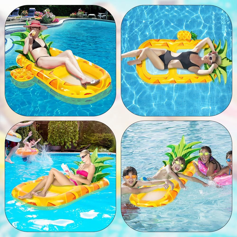 170 * 88cm/ 67 * 35in Inflatable Lounging Swimming Pool Float Pineapple Floating Lounge Chair Floating Hammock with Mesh Bottom Backrest Cup Holders for Adults