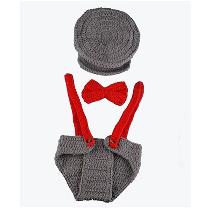 Newborn Baby Girl Boy Lovely Knit Hat + Bow Tie + Overall-