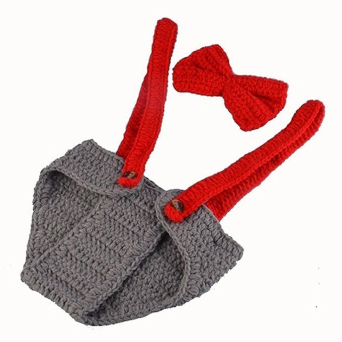 Newborn Baby Girl Boy Lovely Knit Hat + Bow Tie + Overall-