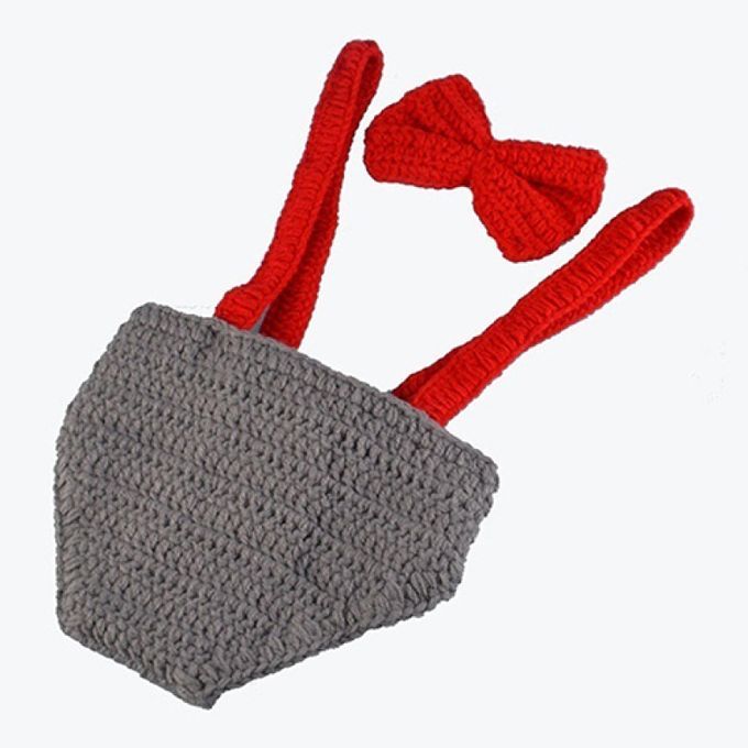 Newborn Baby Girl Boy Lovely Knit Hat + Bow Tie + Overall-