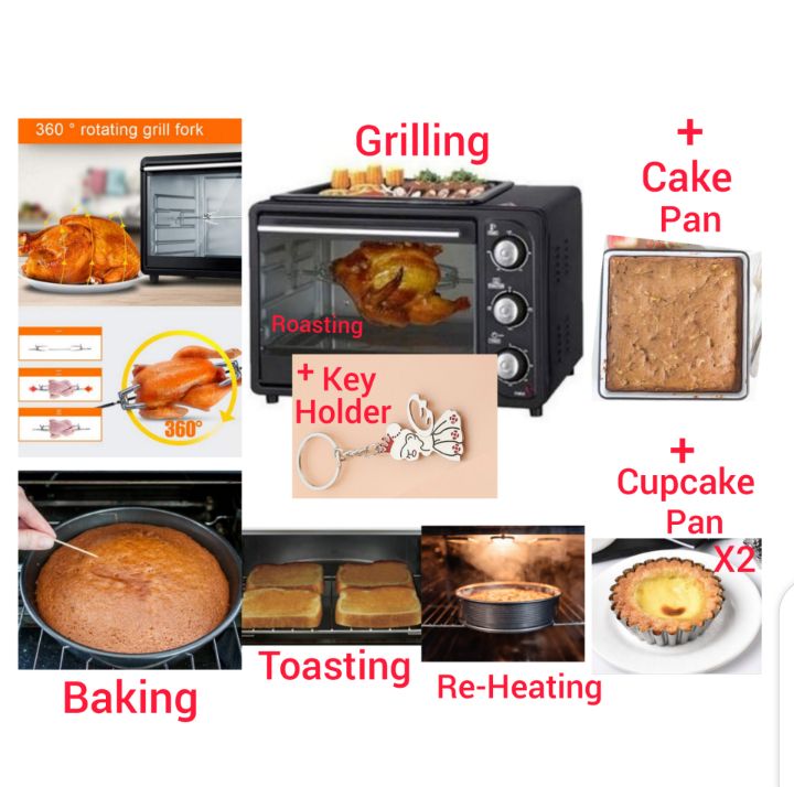 20 Litres -Bake + Grill + Food Re-Heat +Top BBQ Electric Oven Food Processor + 1 Baking Pan + 2 Cupcake Pan + Key Holder