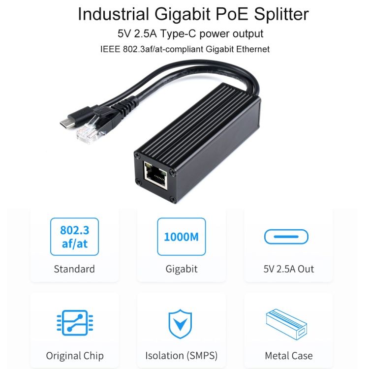 Waveshare Metal Case Gigabit PoE Splitter