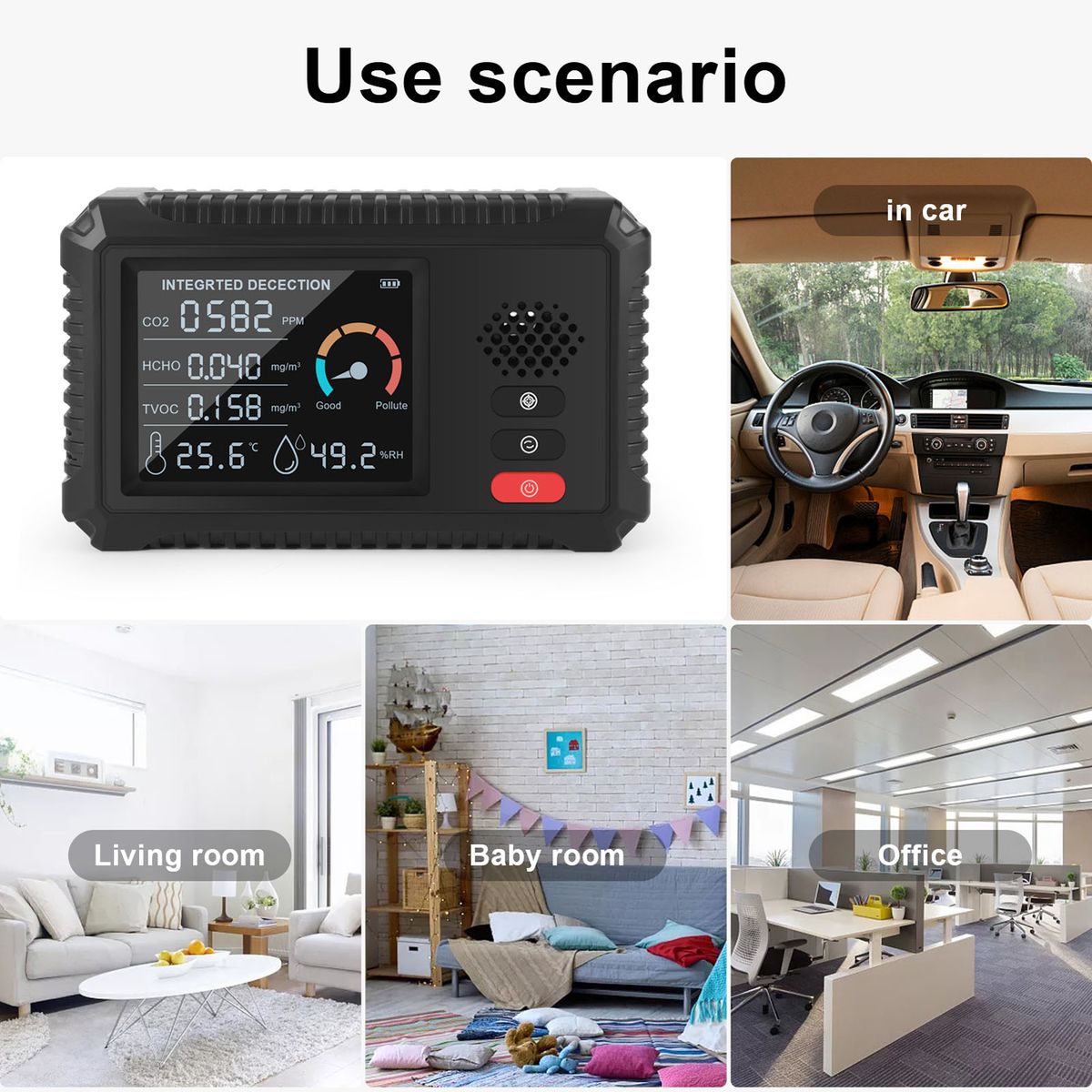 5 In 1 Multifunctional Air Quality Detector LCD Big Screen