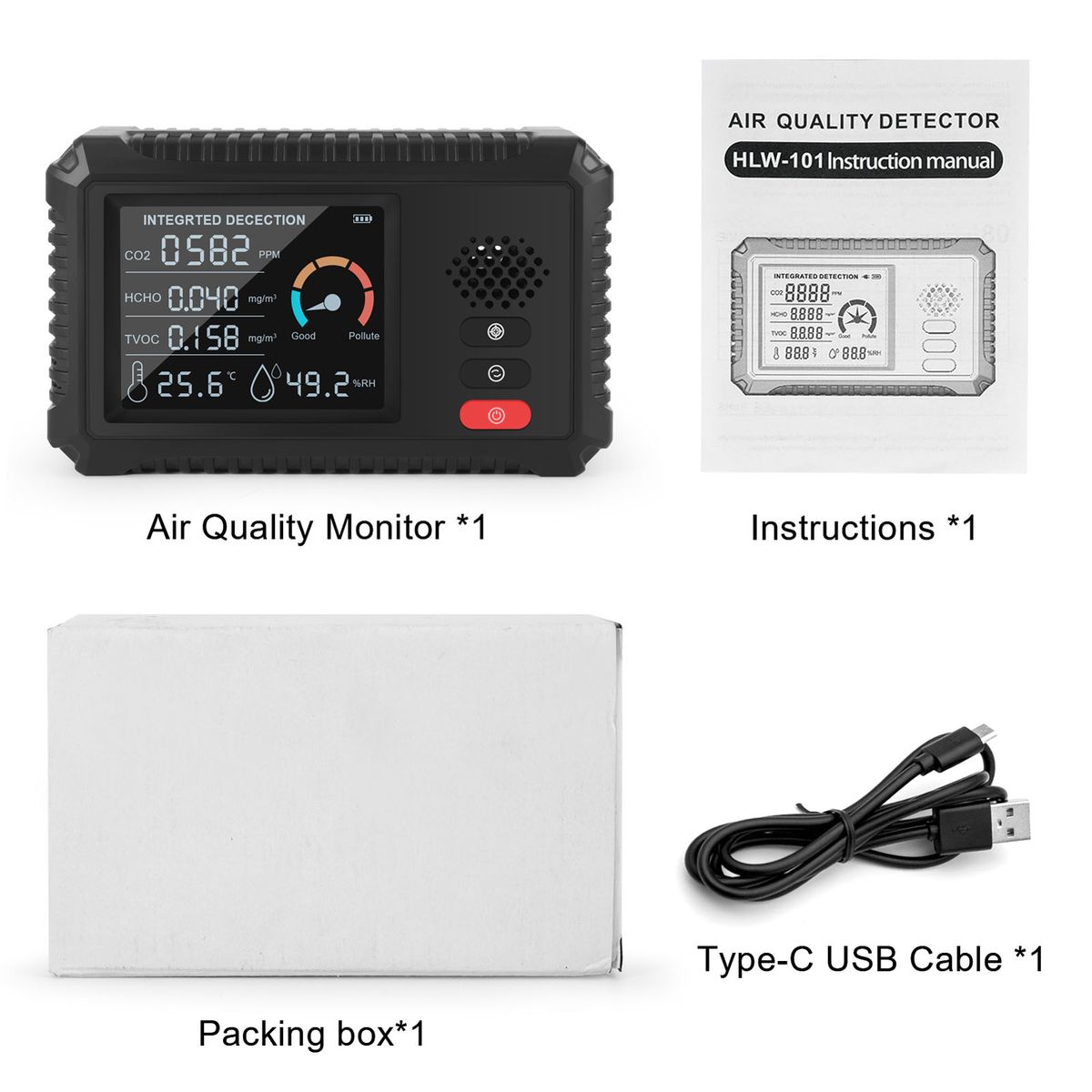 5 In 1 Multifunctional Air Quality Detector LCD Big Screen
