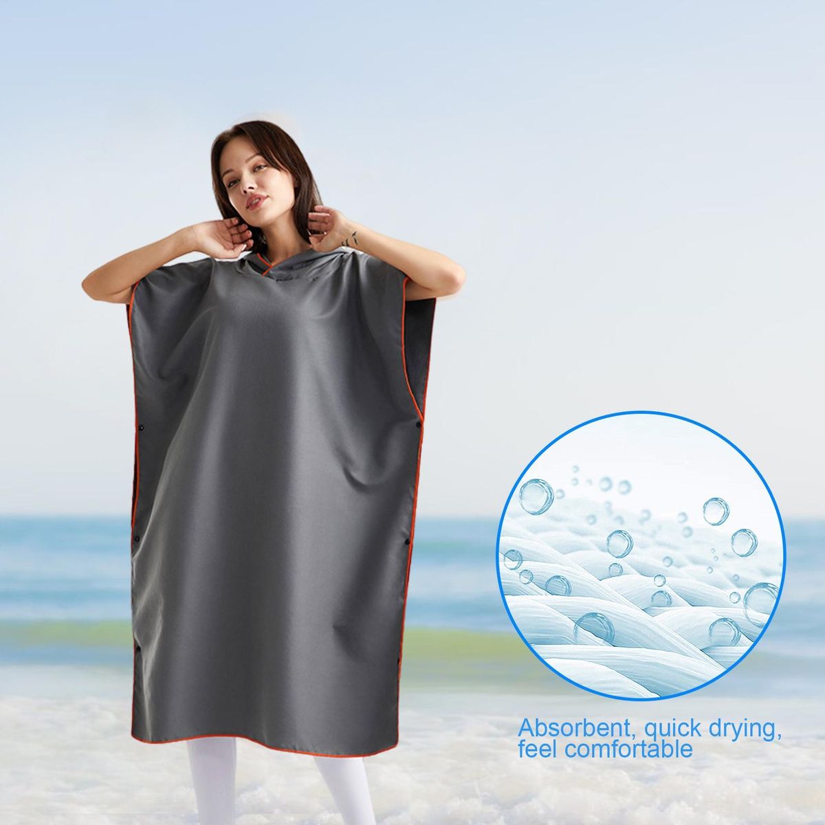 Robe Towel Poncho Dry-off Changing Robe Super Soft Extra Long Highly Dark Gray