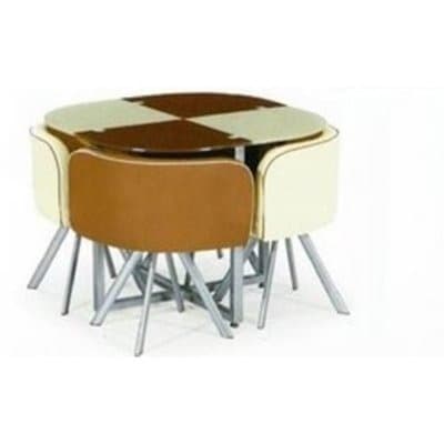 4 Seater Glass Dining Set - Brown & Cream