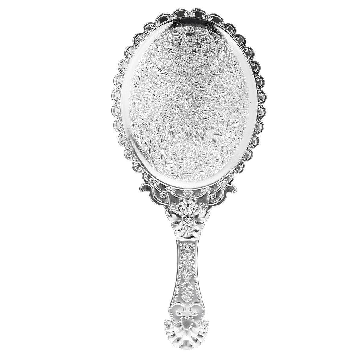 Silver Vintage Repousse Oval Round Makeup Hand Held Vanity Mirror Princess Lady