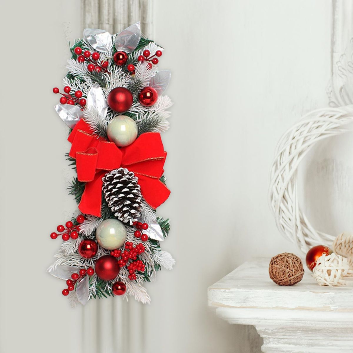 Christmas Stair Swag Berries Balls Wreath For Stairs