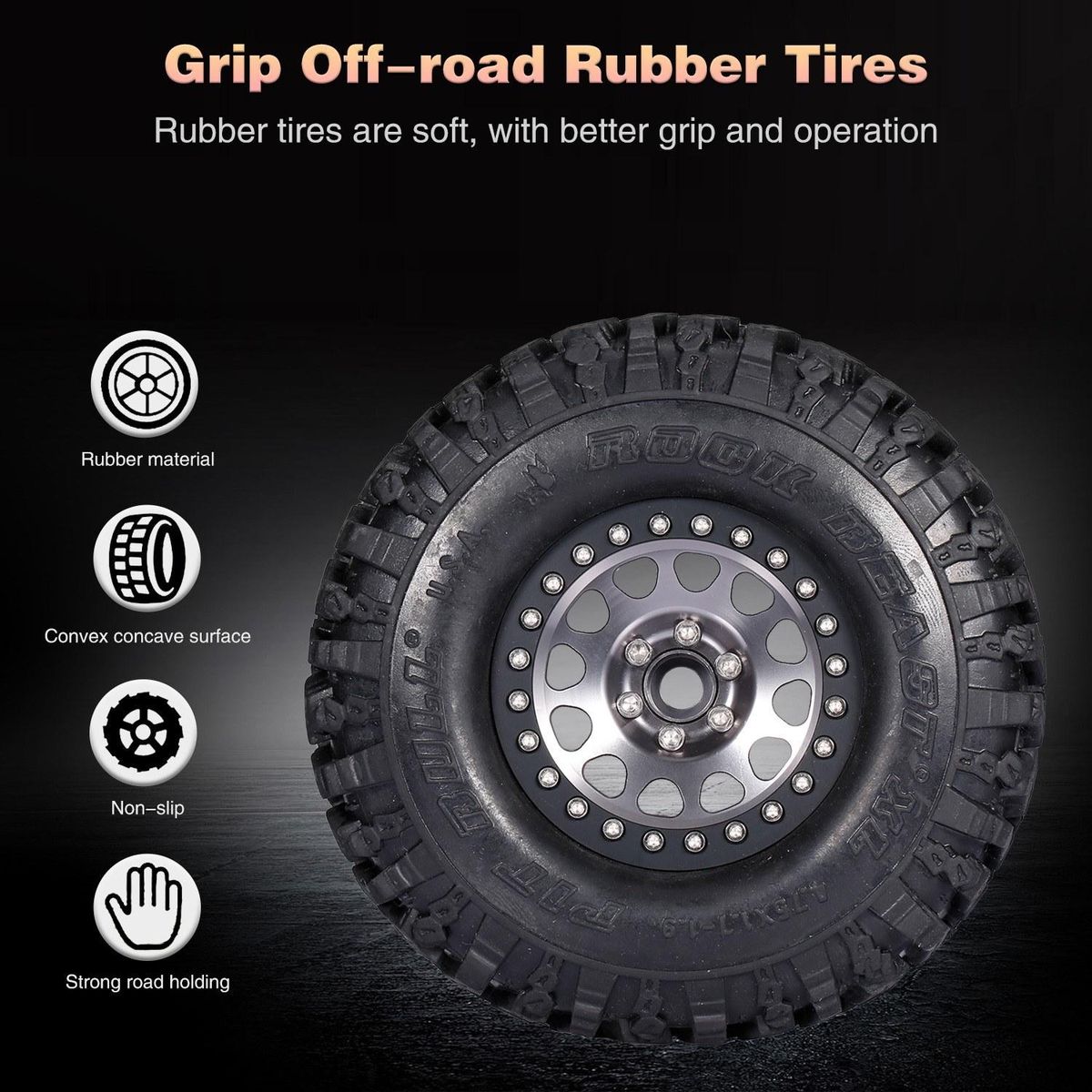 4PCS 2.2IN Crawler RC Tires with Metal Rim Ultra Soft Rock Crawler Tires for 1/10 rc Rock Crawler Traxxas Trx4 TRX-6 Axial Scx10 90046
