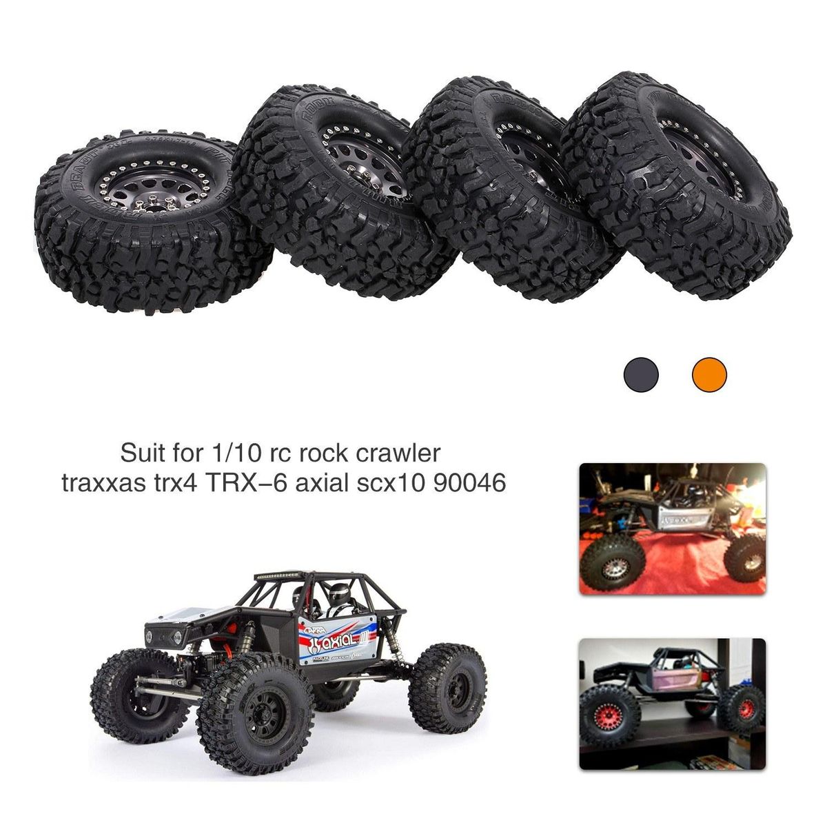 4PCS 2.2IN Crawler RC Tires with Metal Rim Ultra Soft Rock Crawler Tires for 1/10 rc Rock Crawler Traxxas Trx4 TRX-6 Axial Scx10 90046