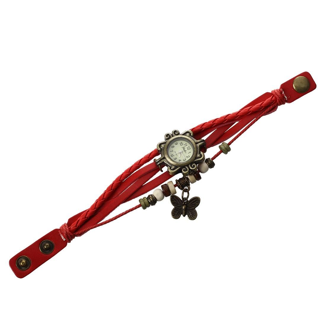 Weave Wrap Around Leather Bracelet Lady Woman Wrist Watch
