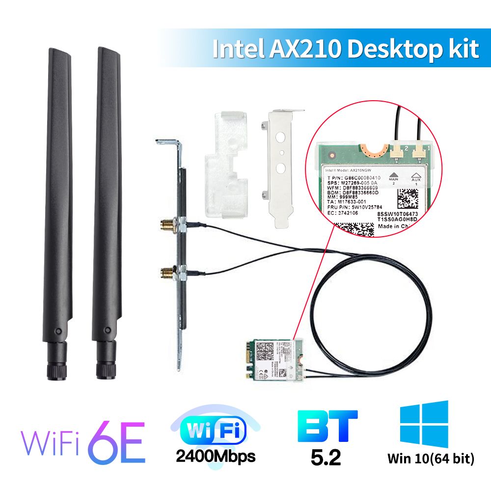 Desktop Kit Intel AX210 Wi-Fi 6E M.2 NGFF 2400Mbps