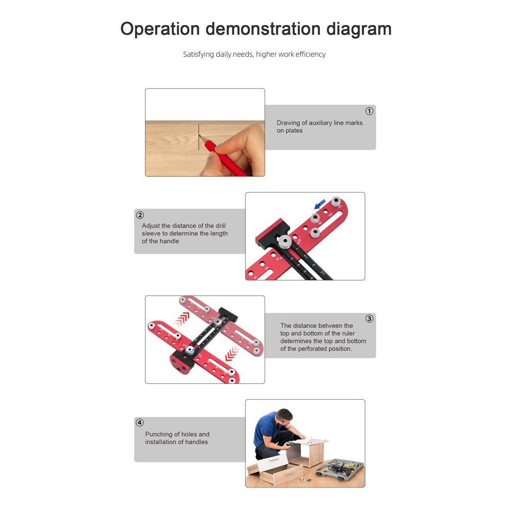Woodworking Hole Pitch Punch Locator Aluminum Alloy Drawer Cabinet Door Handle Hole Drill Guide Hardware Template Tool