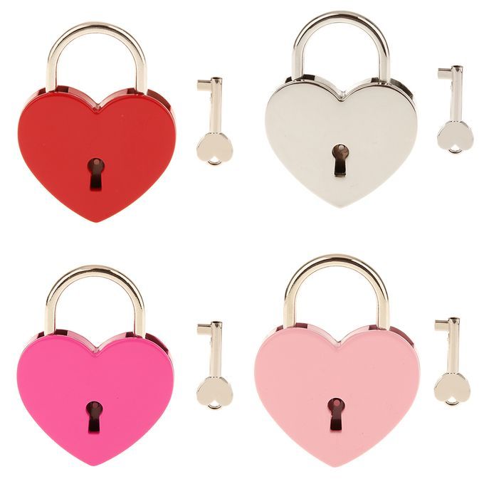 Large Heart Shape Padlock W Key Closet  Shackle L Peach 1pc