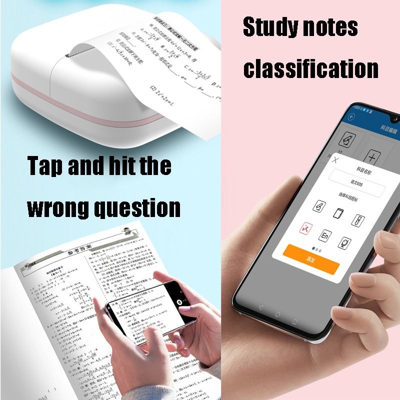 HD Portable Printer Student Pocket Copier Mini Photo Label Printer-Standard Edition(Blue White)