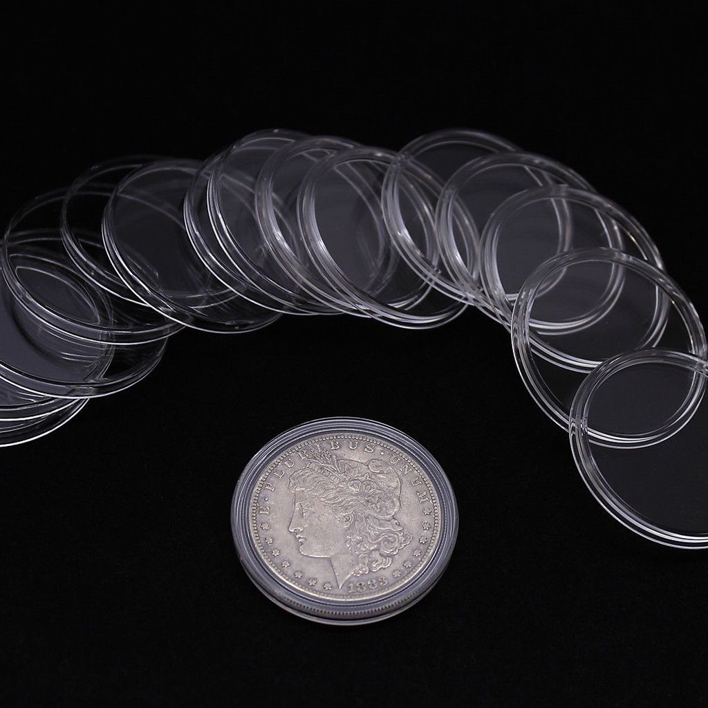 200pcs Clear Coin  Coins Holders 32mm 18mm Containers Storage