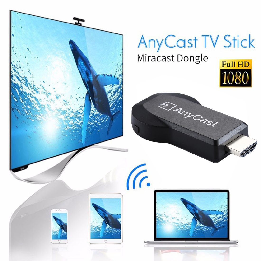 M2 Plus Wireless WiFi Display Dongle Receiver Airplay Miracast DLNA 1080P HDMI TV Stick For IPhone, Samsung, And Other Android Smartphones(Black)