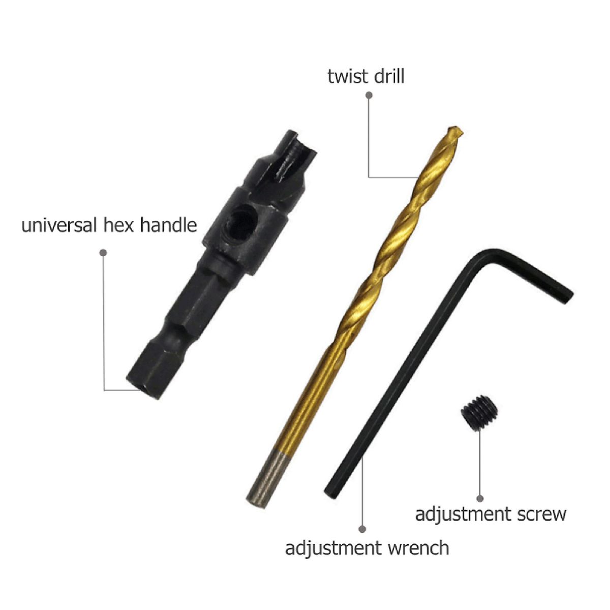 5Pcs Countersink Drill Bits 1/4 Inch Hex Shank + 1Pc Hex Key