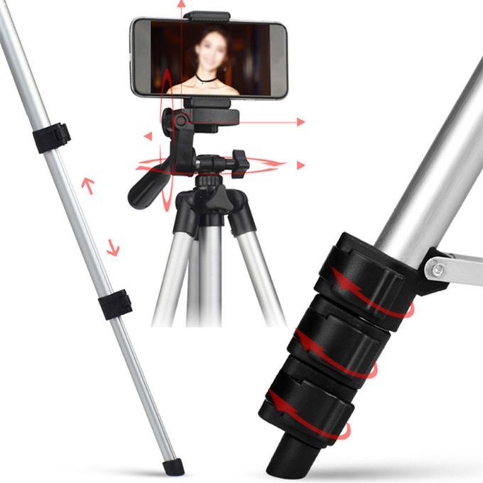 Foldable Alloy Camera Tripod Stand Mount Phone Holder-Silver
