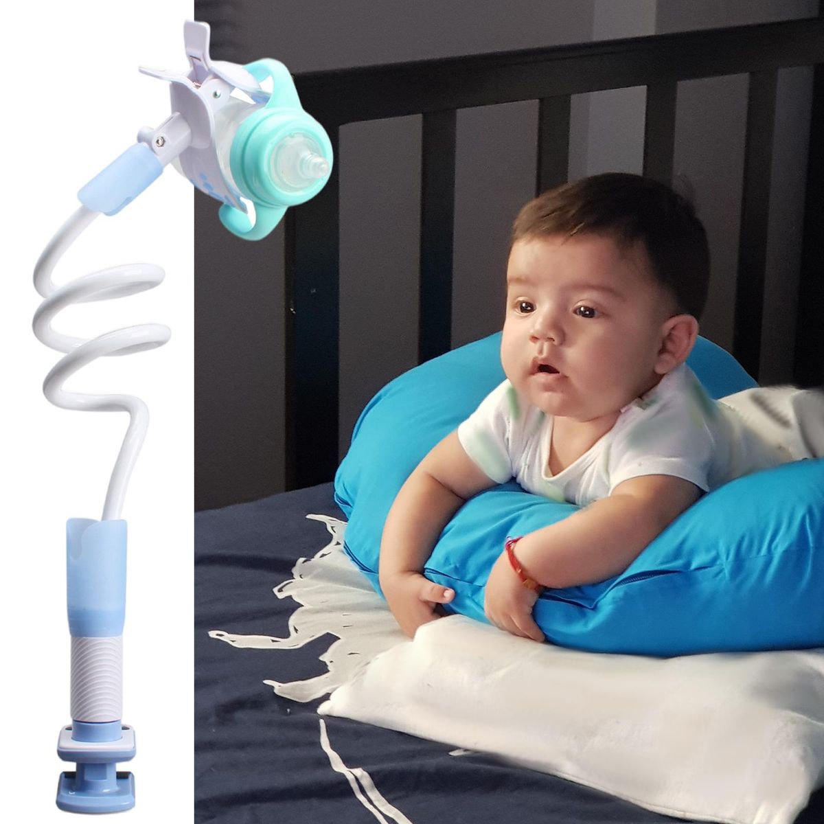 Hands Free Baby Bottle Holder Baby Bottle Clip Feeder Blue 105cm